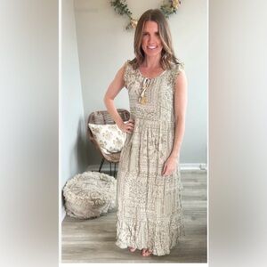 NWT! Hem & Thread Olive Paisley Boho Maxi Dress with Tassels